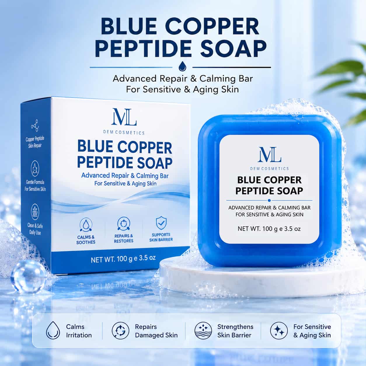 MLXL OEM COSMETIC Precision Blue Copper Peptide Soap Formulated Custom Manufactured Private Label for Your Brand