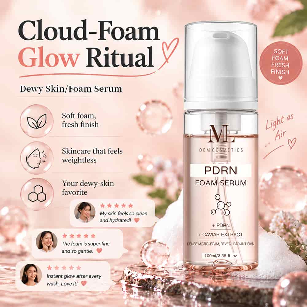 Private Label PDRN Foam Serum Repairing Hydrating Plumping MLXL OEM COSMETIC Custom Formulated for Your Brand