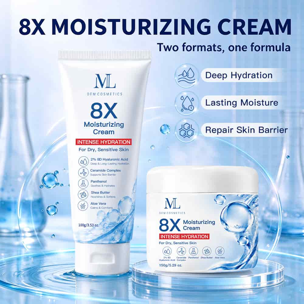 Private Label 8X Moisturizing Face Cream Intense Hydration and Long Lasting Comfort with Hyaluronic Acid Panthenol and Shea Butter MLXL OEM COSMETIC Tailor Made Production for Your Brand
